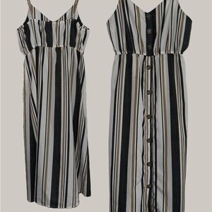 Indulge Tan and White Spaghetti Strap Midi Sundress